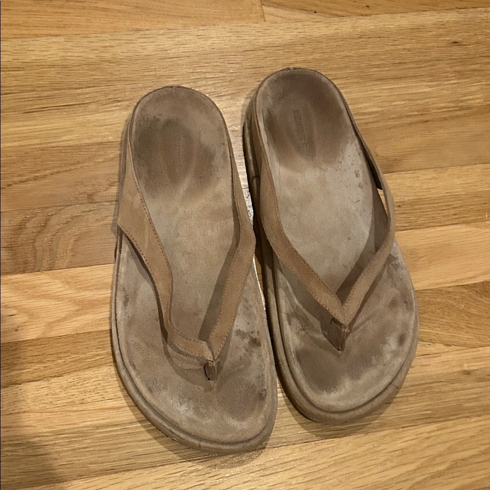 Zara Home Suede leather tan nude flip flops